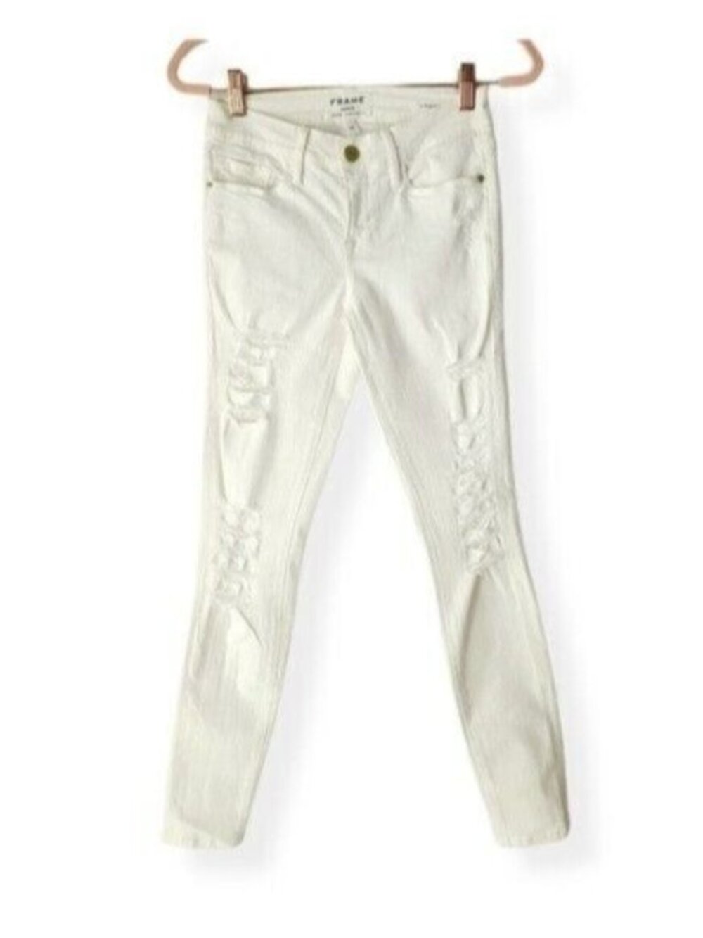 FRAME Distressed White Skinny de Jeanne Jeans